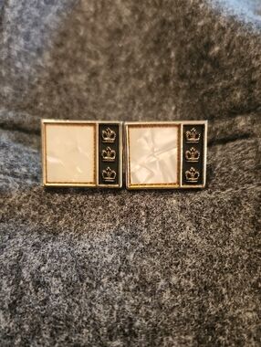Classic Mother-of-Pearl and Black Crown Accent Cuff Links
